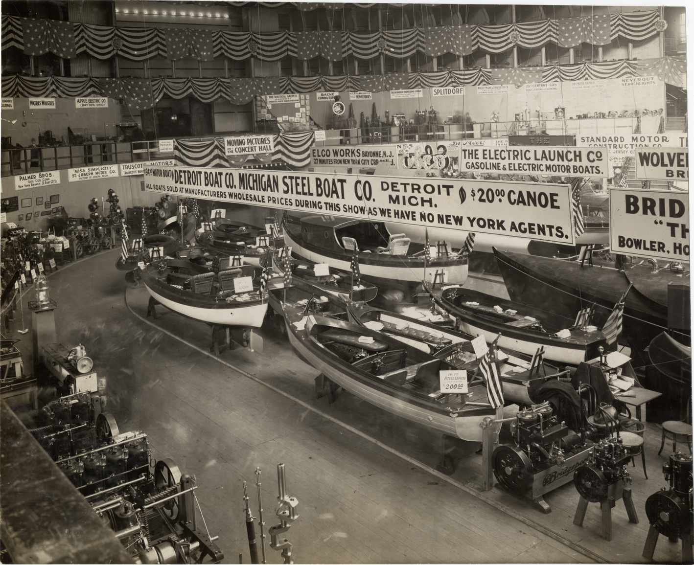 Detroit Boat Company and Michigan Steel Boat Company display, 1909 New York Boat Show