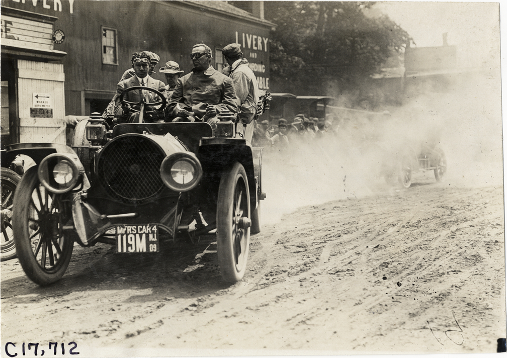 Mr. Jewell and passengers in Franklin automobile, 1909 Catskill-Berkshire Tour