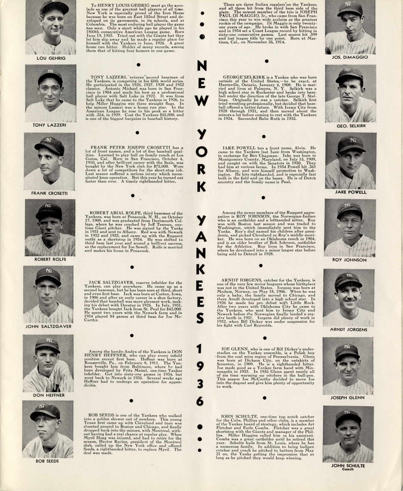 Yankees Murderers Row 1936 