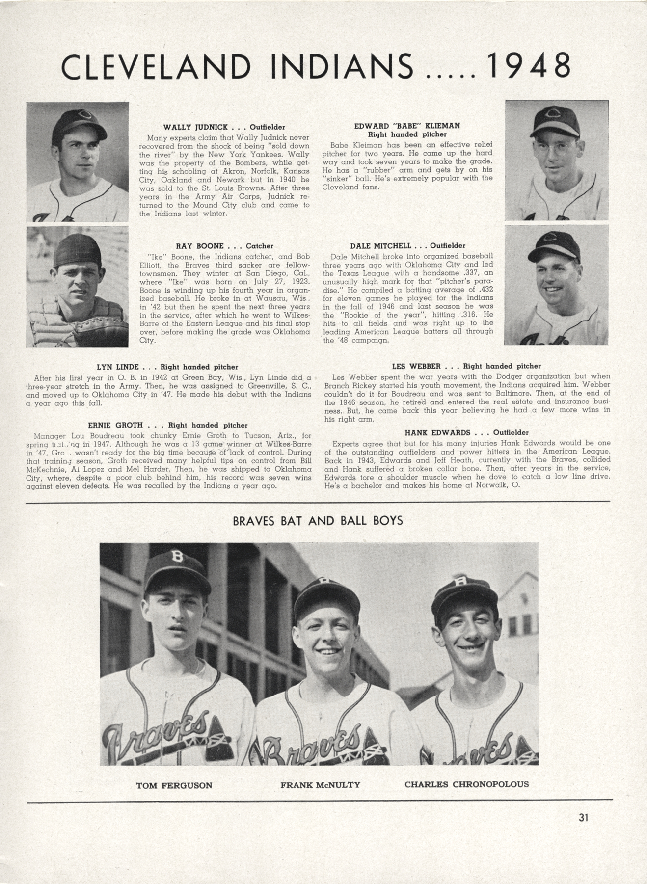 Milwaukee Braves vs Cleveland Indians 1948 World Series program BASEBALL  CARD