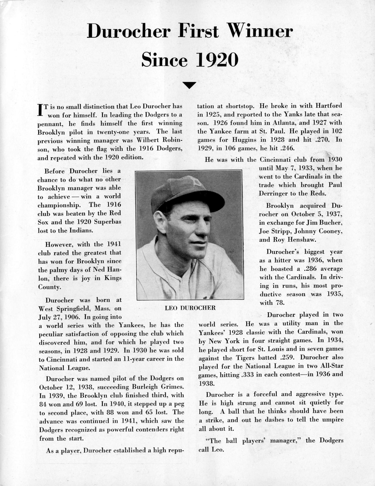 1920 Dodgers Indians World Series Program 