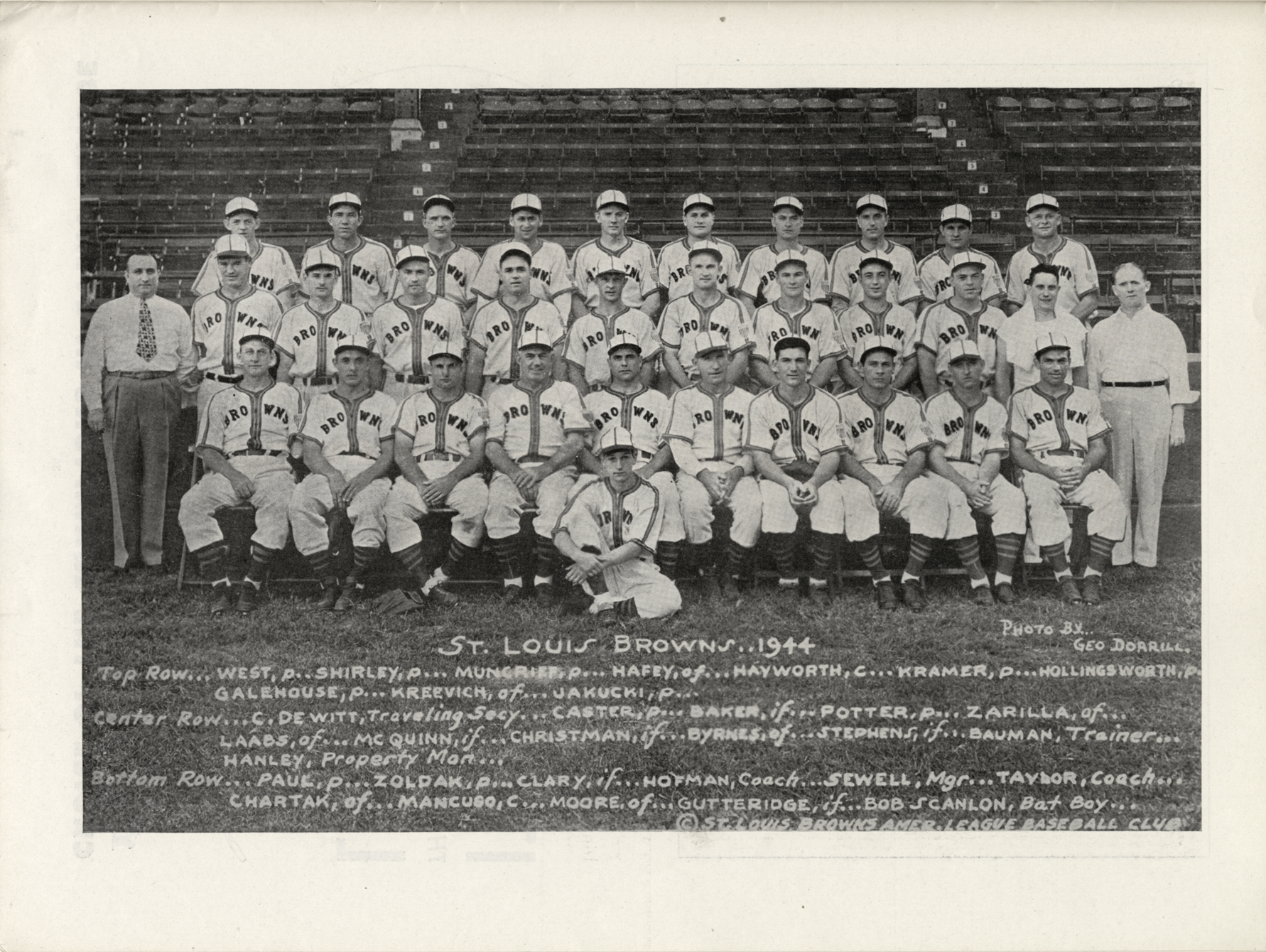 1944 St. Louis Cardinals World Series Champions Team Signed Photo 25 S —  Showpieces Sports