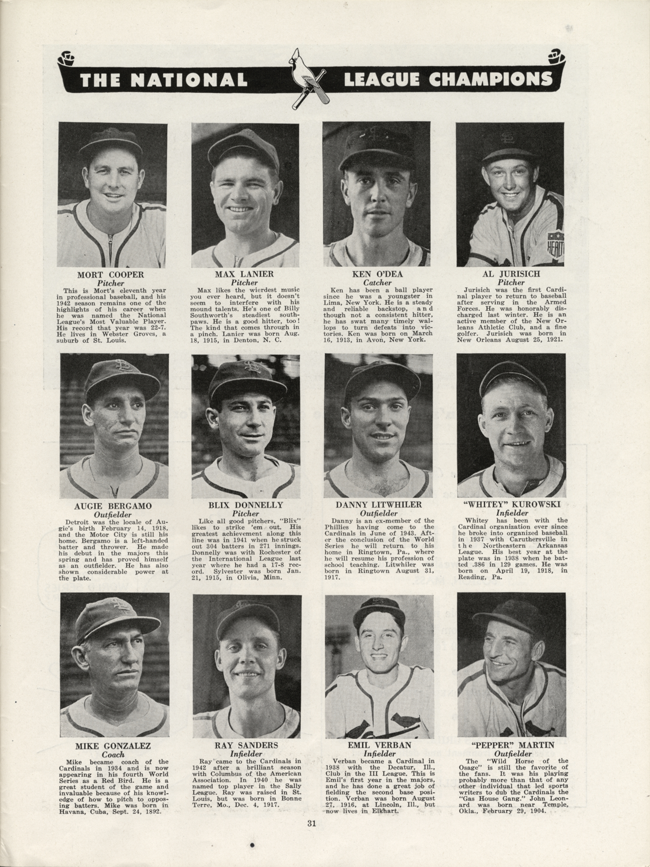 1944 St. Louis Cardinals World Series Champions Team Signed Photo 25 S —  Showpieces Sports