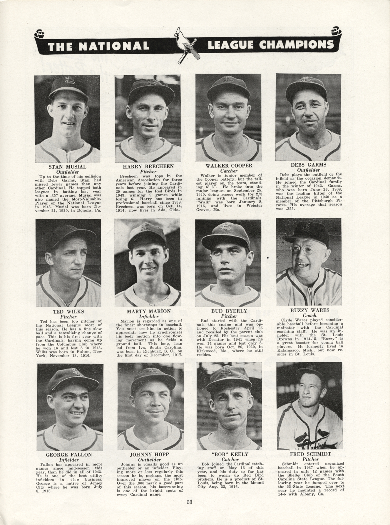 1944 St. Louis Cardinals World Series Champions Team Signed Photo 25 S —  Showpieces Sports