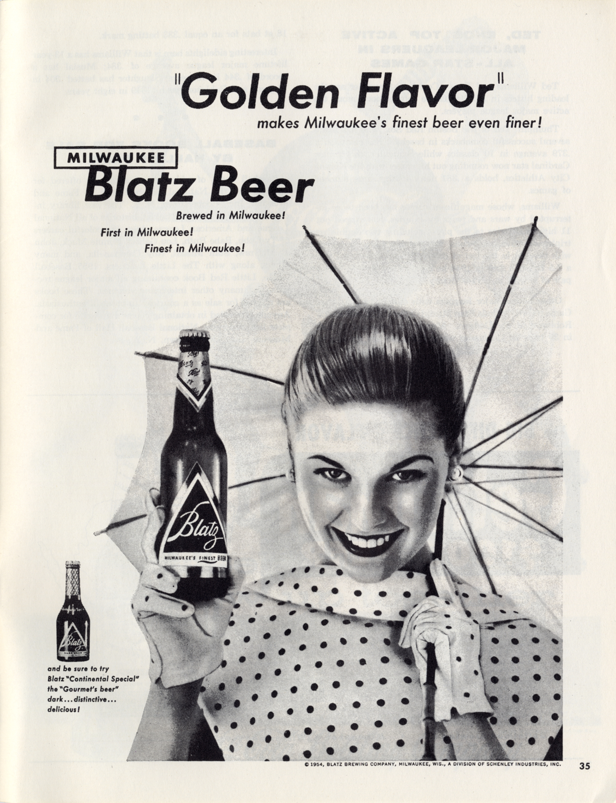 1954 Blatz Beer Vintage Ad Golden Flavor