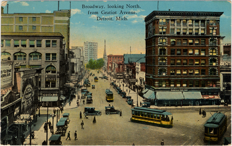 Broadway, looking north, from Gratiot Avenue