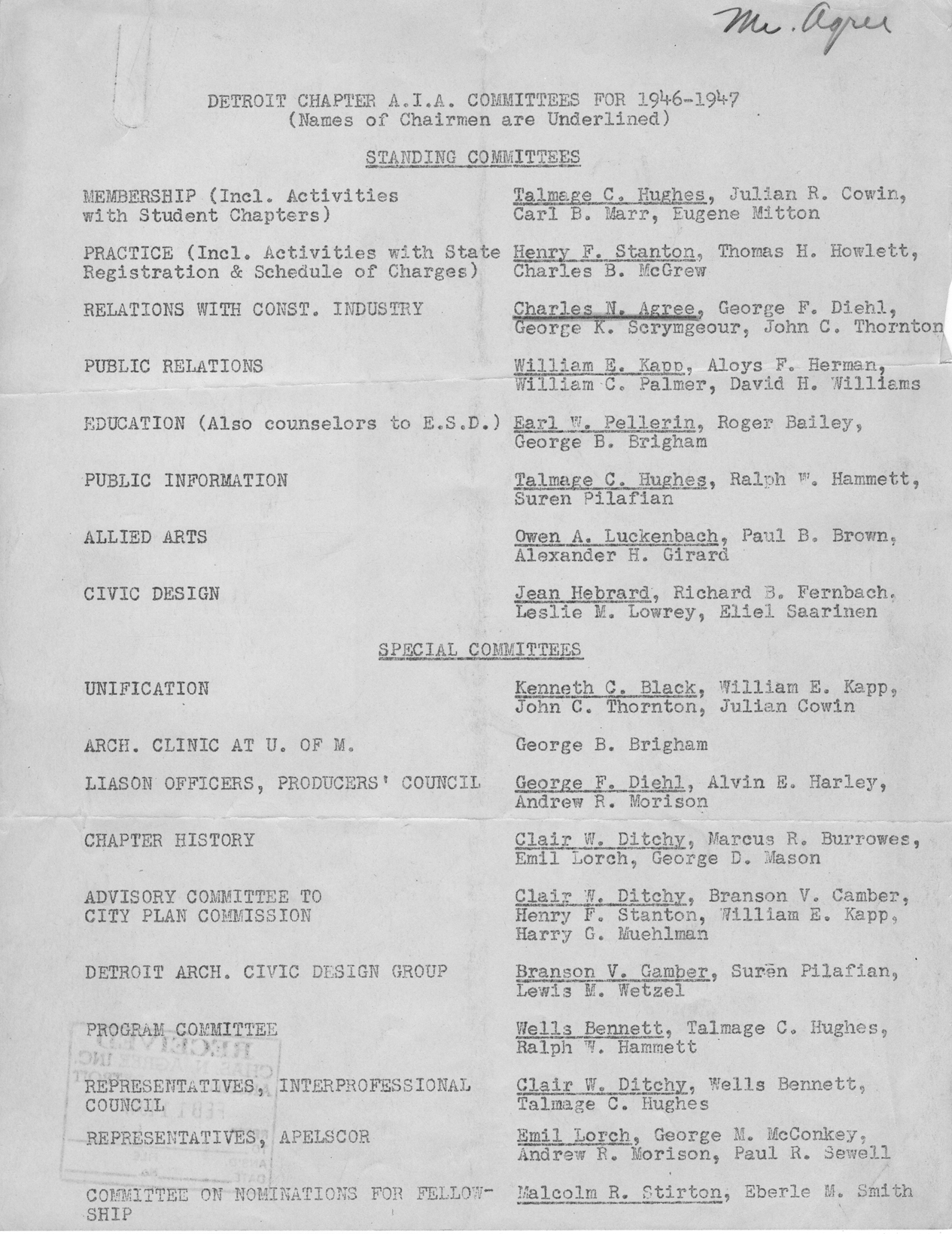 Detroit Chapter AIA committees 1946-47
