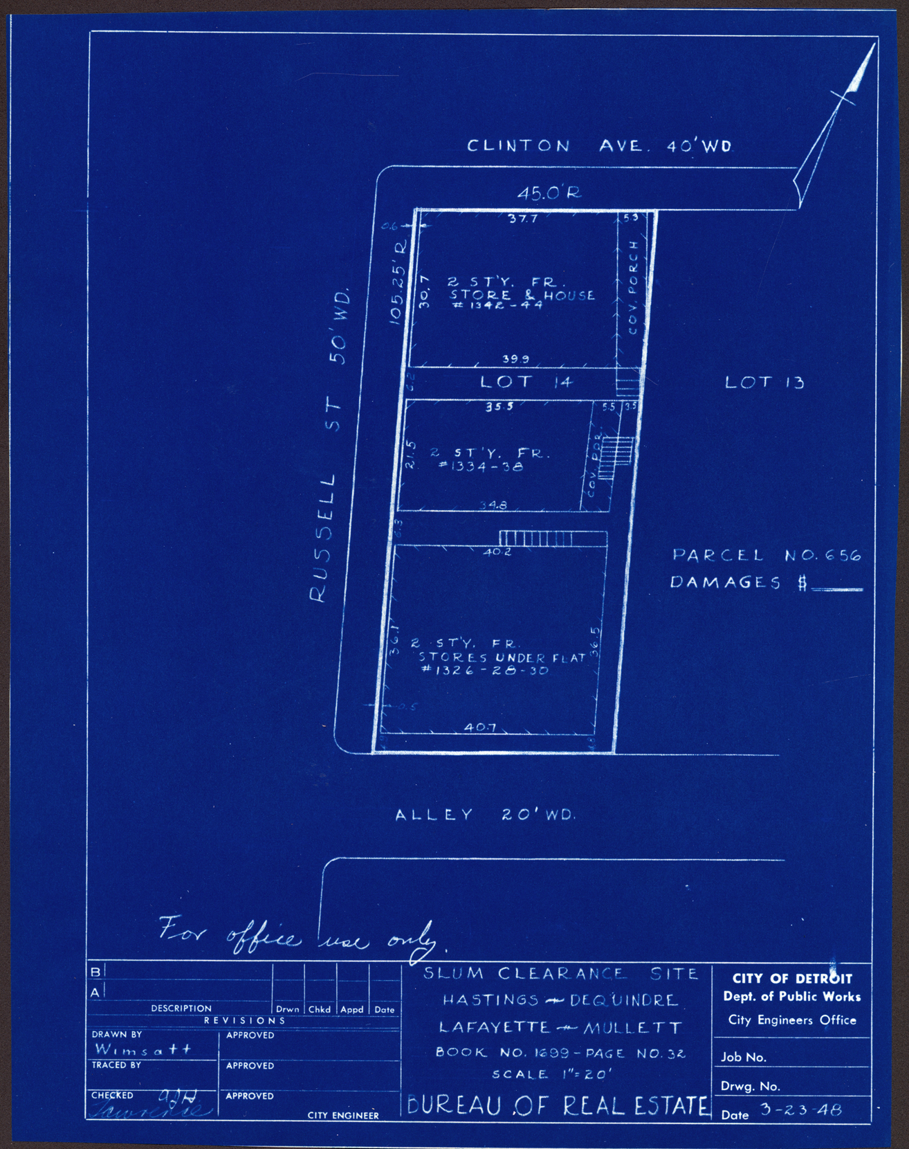 Plot plan for property on the corner of Clinton and Russell