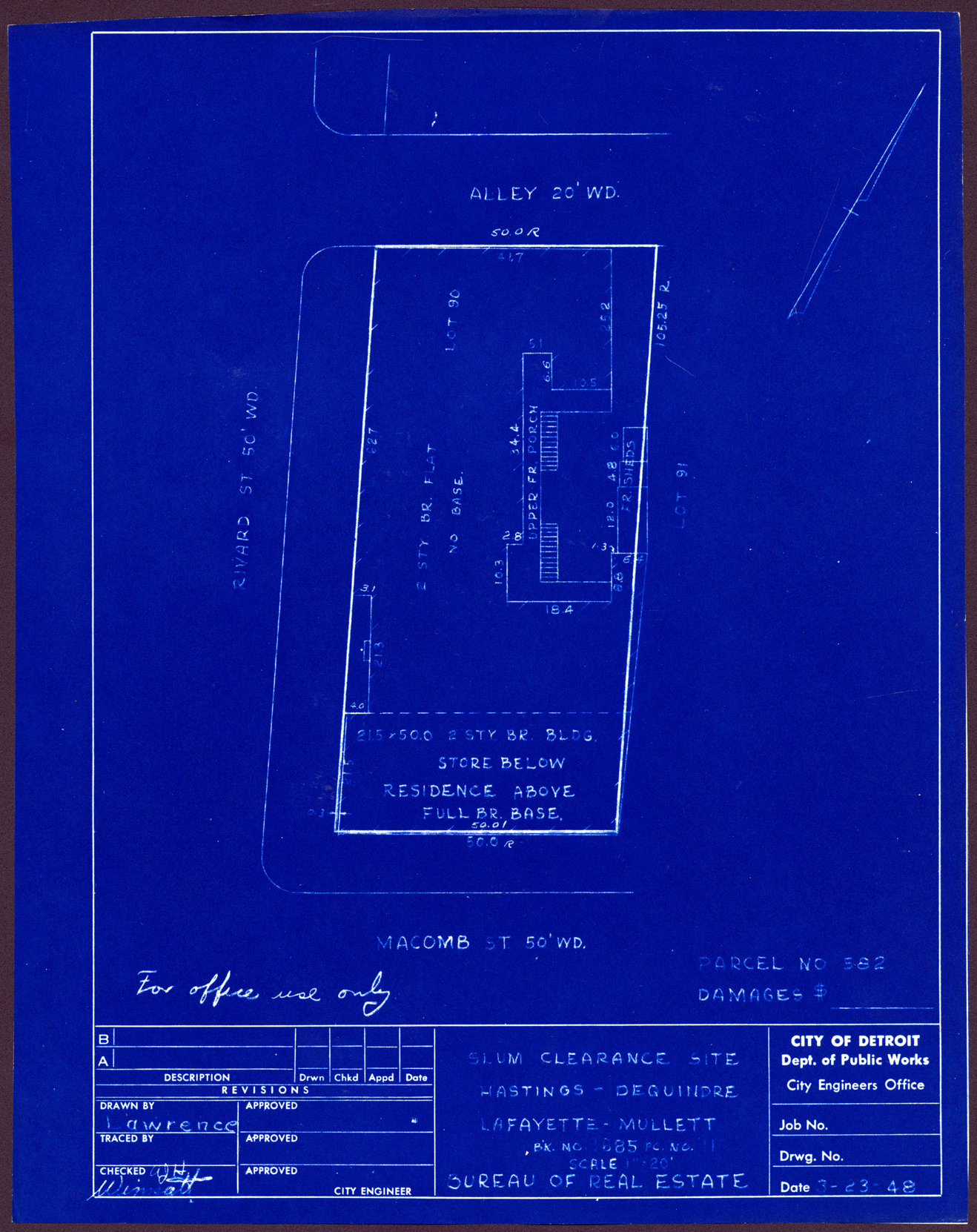 Plot plan for property on the corner of Macomb and Rivard