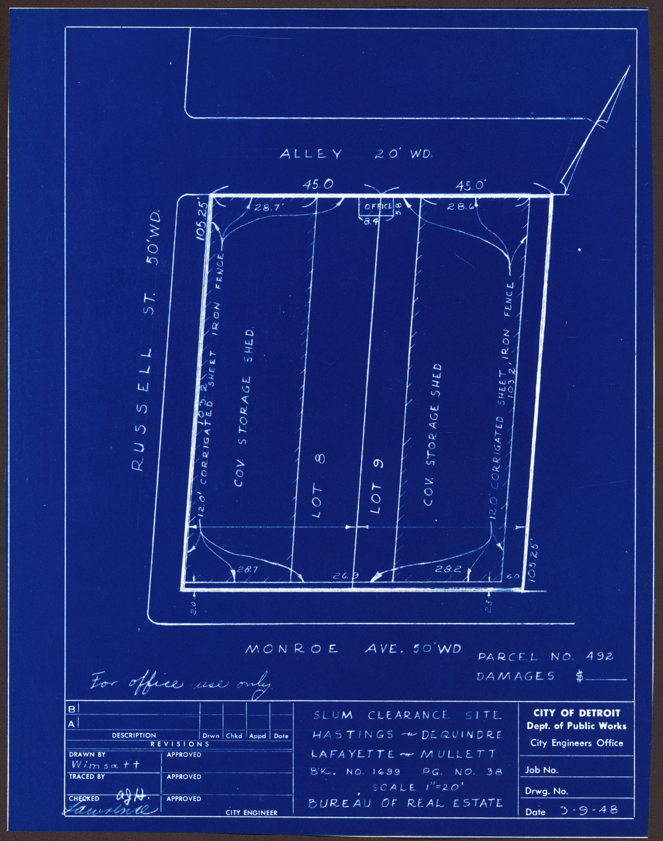 Plot plan for property on the corner of Monroe and Russell