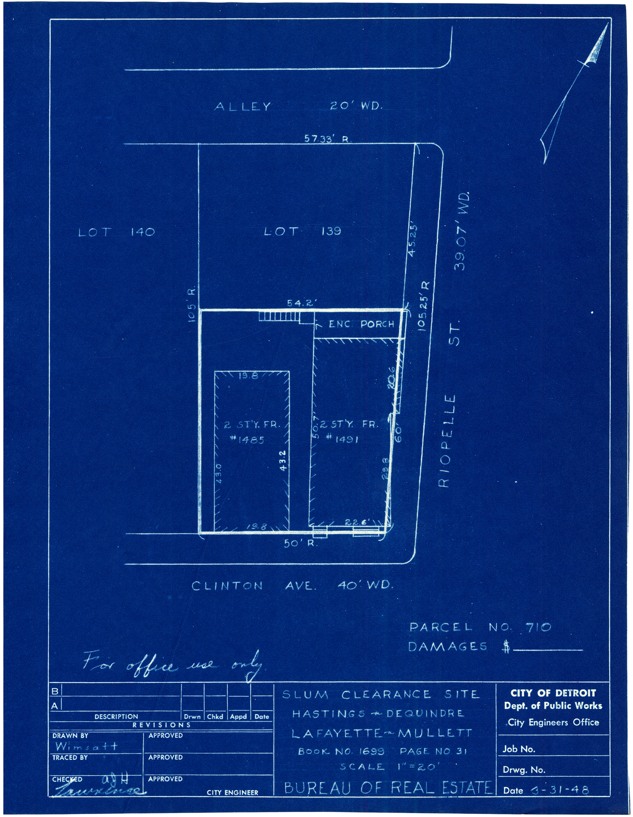 Plot plan for property on the corner of Clinton and Riopelle