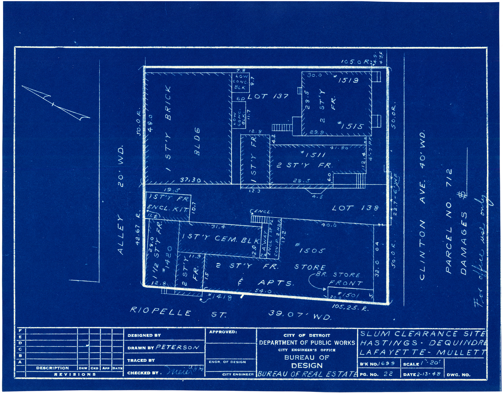 Plot plan for property on the corner of Clinton and Riopelle