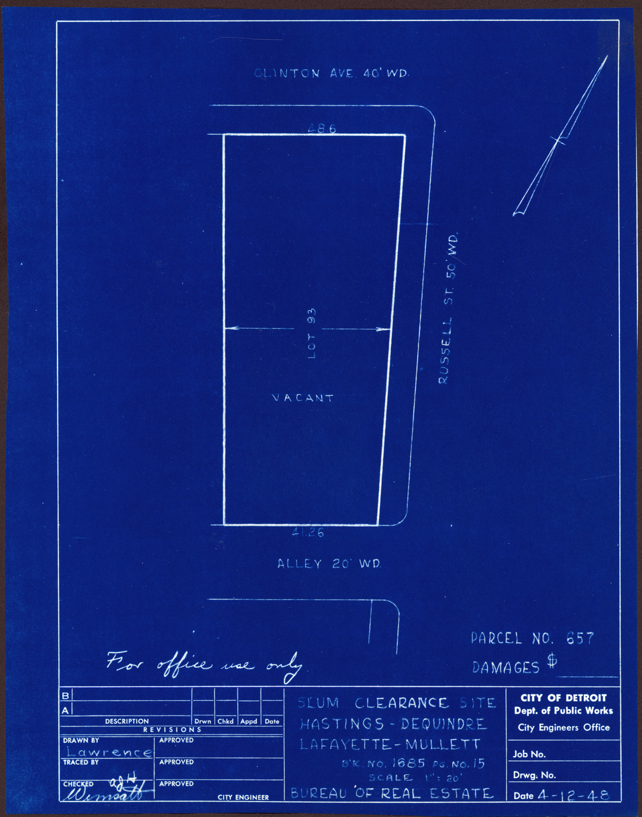 Plot plan for property on the corner of Clinton and Russell