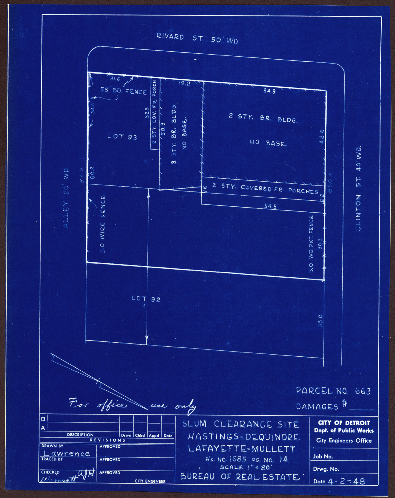 Plot plan for property on the corner of Clinton and Rivard