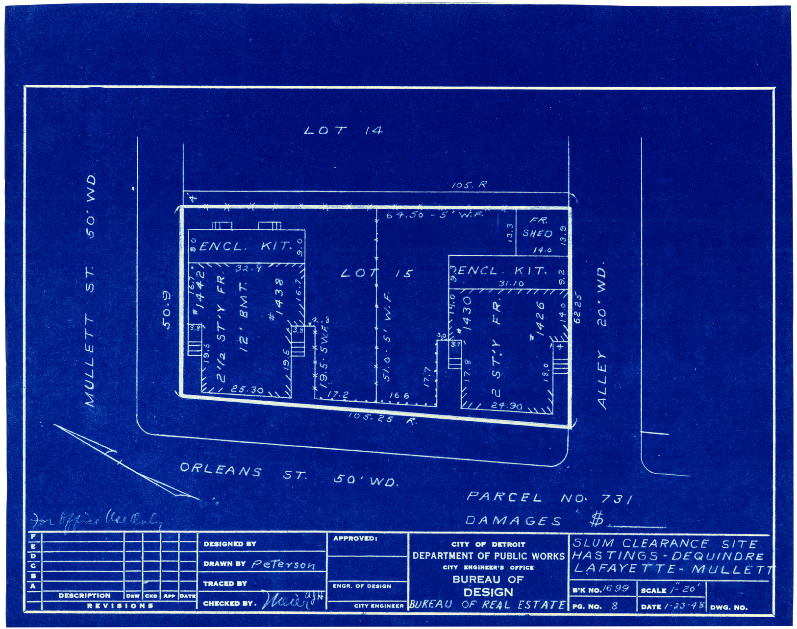 Plot plan for property on the corner of Mullett and Orleans