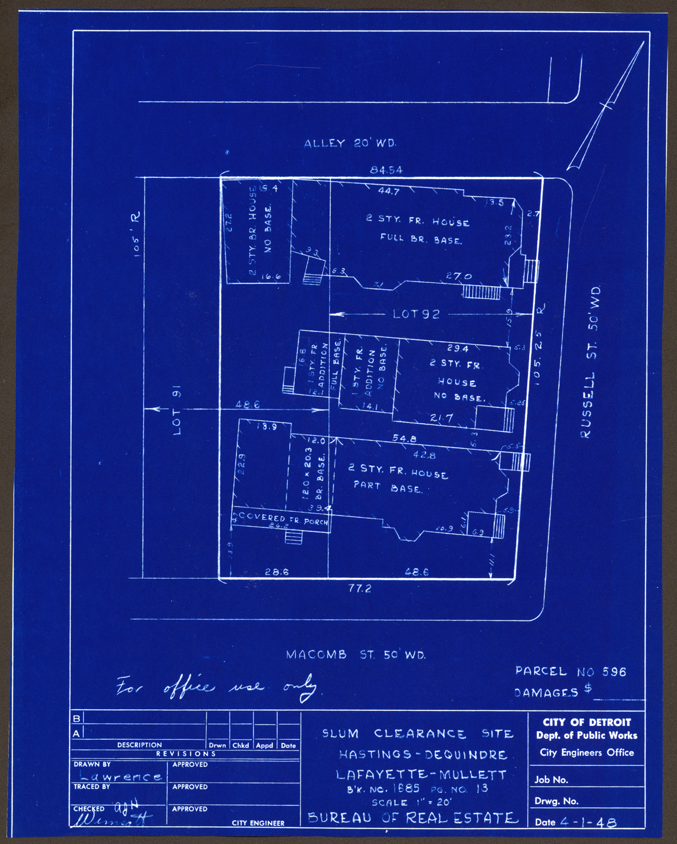 Plot plan for property on the corner of Macomb and Russell