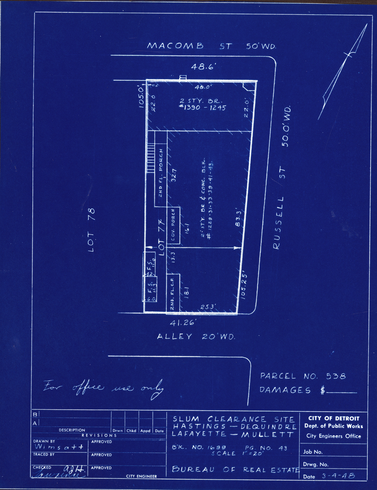 Plot plan for property on the corner of Macomb and Russell