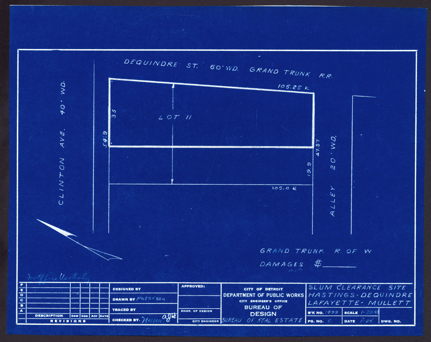 Plot plan for property on the corner of Clinton and Dequindre