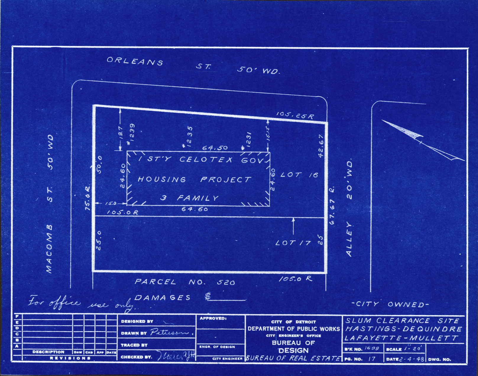 Plot plan for property on the corner of Macomb and Orleans
