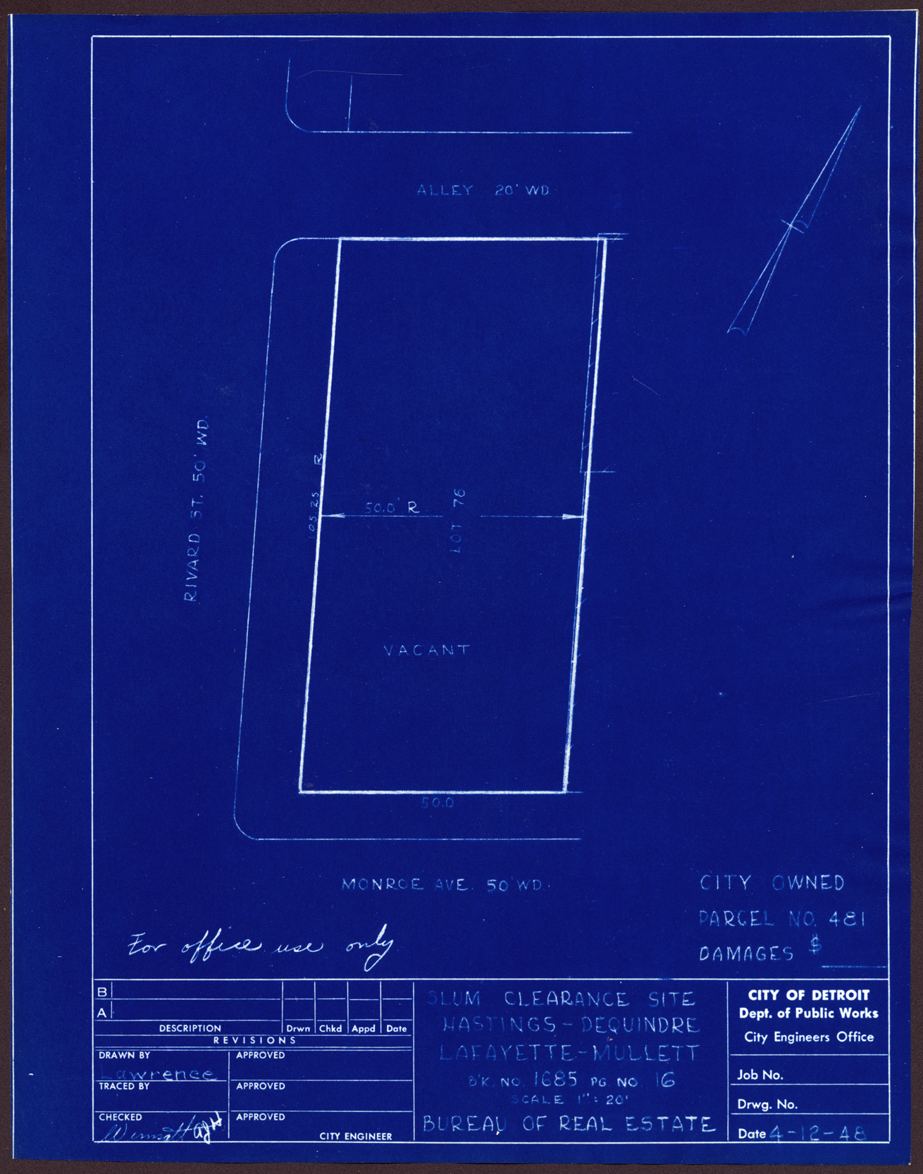 Plot plan for property on the corner of Monroe and Rivard