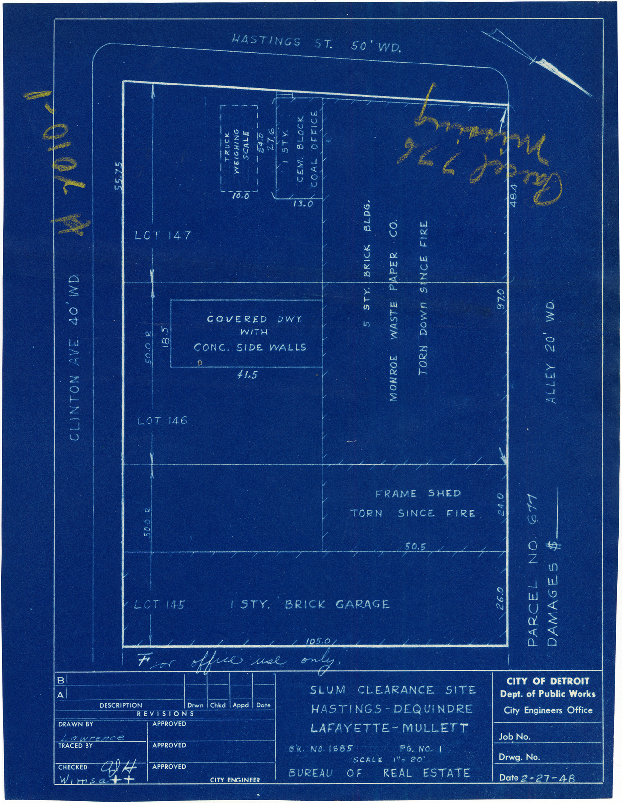 Plot plan for property on the corner of Clinton and Hastings