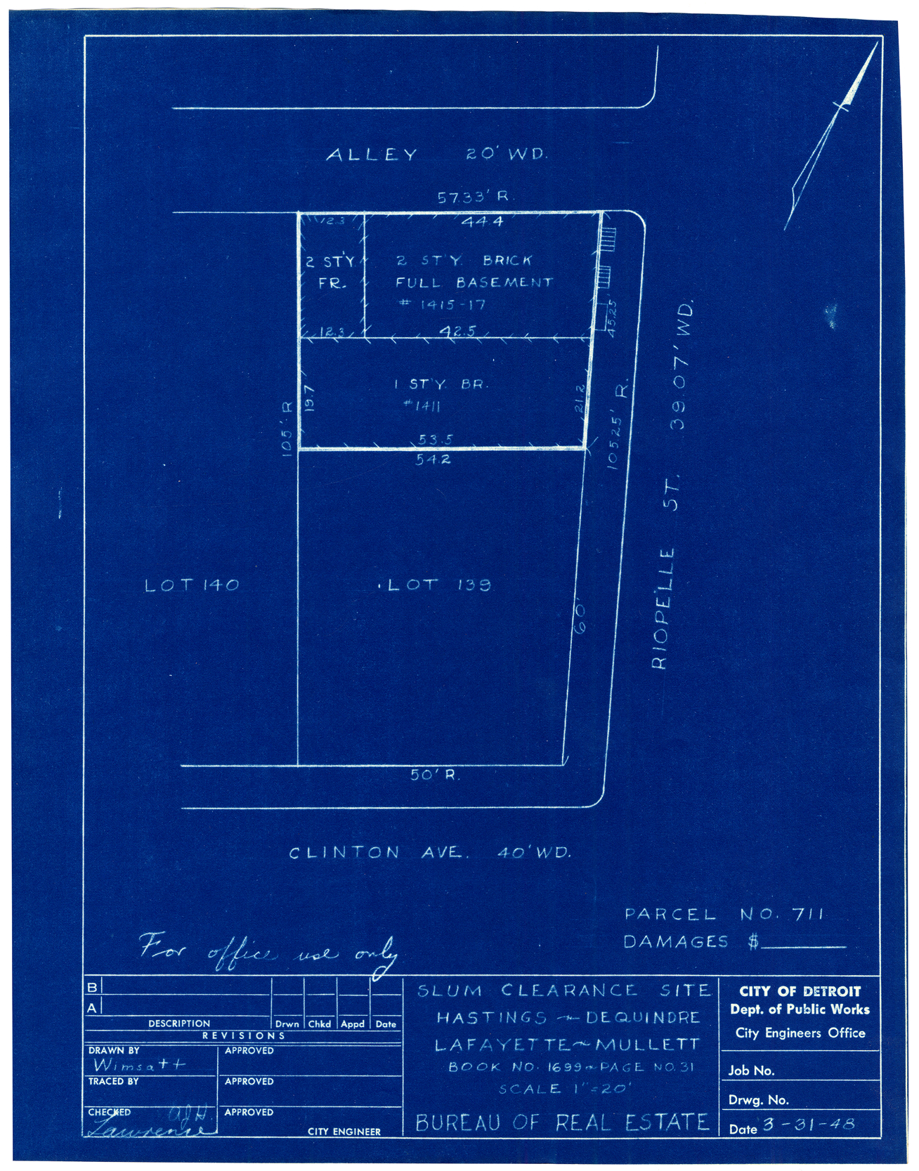 Plot plan for property on the corner of Clinton and Riopelle