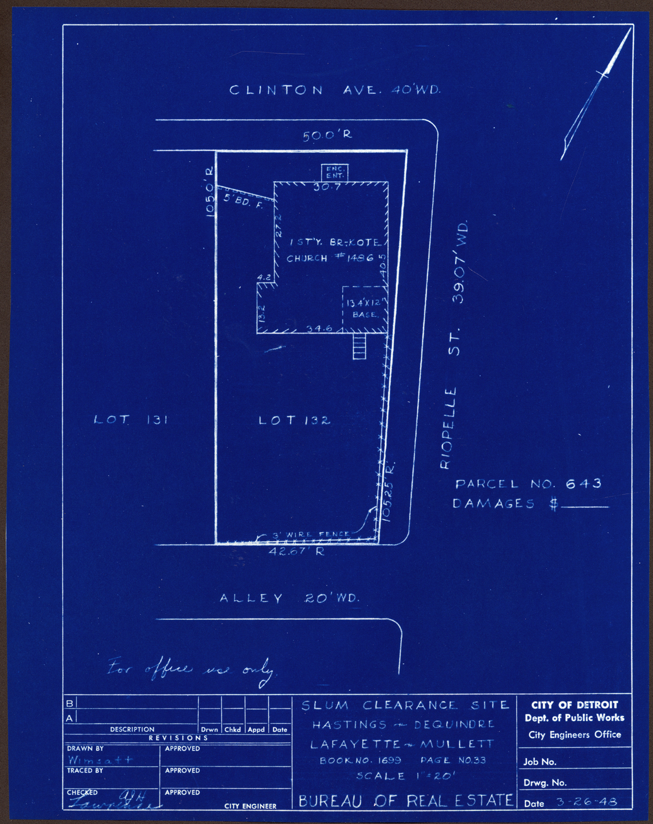 Plot plan for property on the corner of Clinton and Riopelle