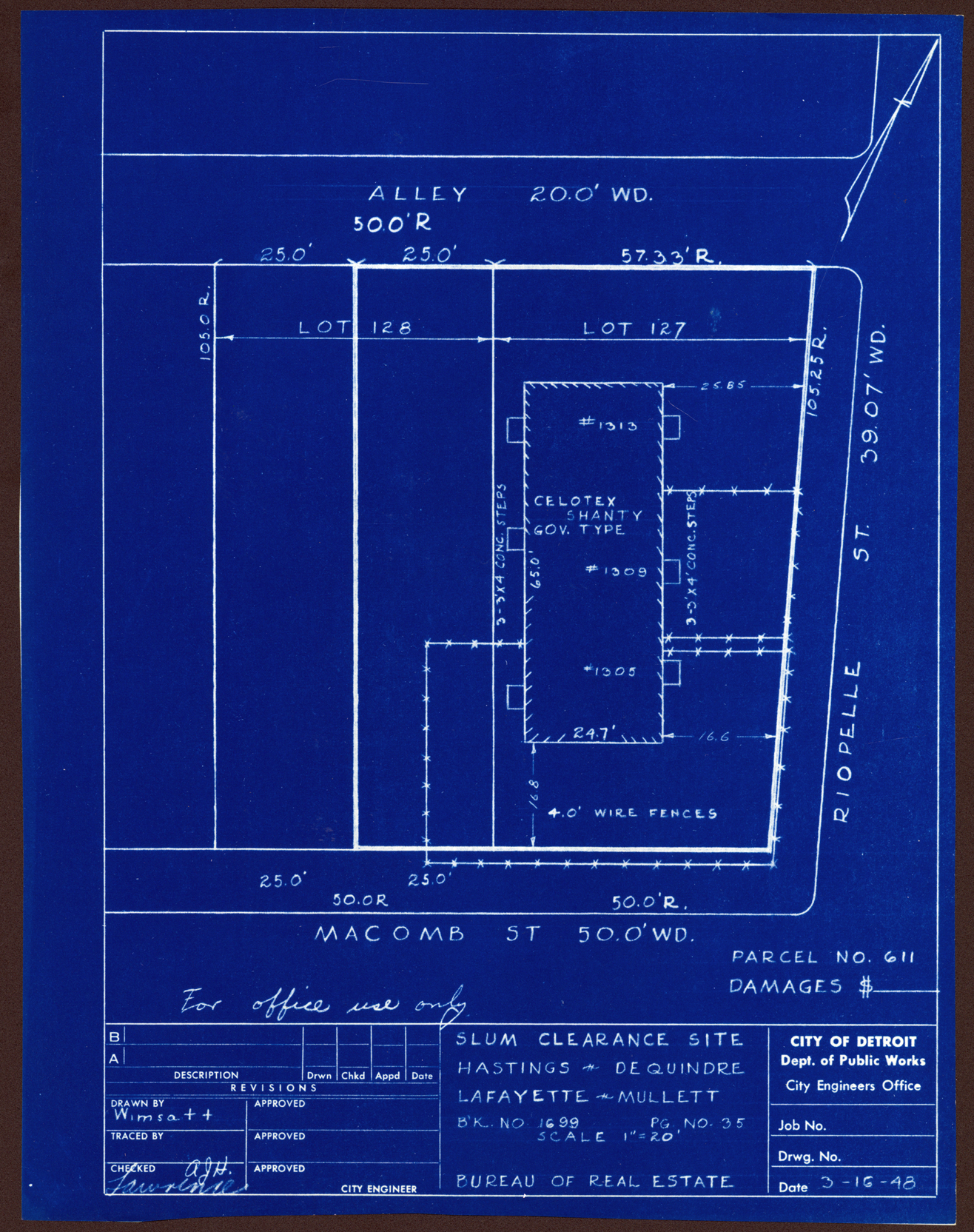 Plot plan for property on the corner of Macomb and Riopelle