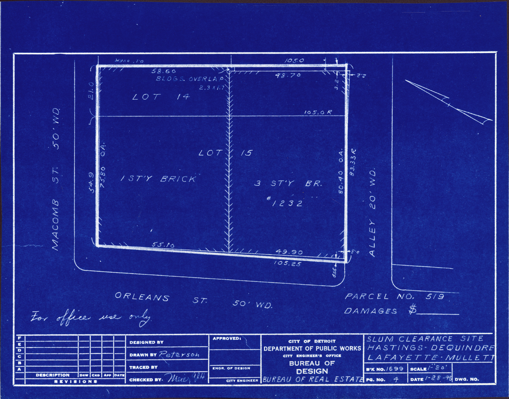 Plot plan for property on the corner of Macomb and Orleans