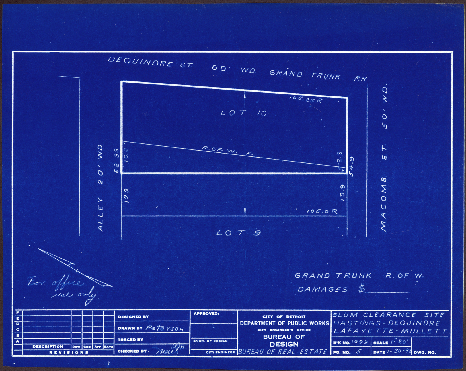 Plot plan for property on the corner of Macomb and Dequindre