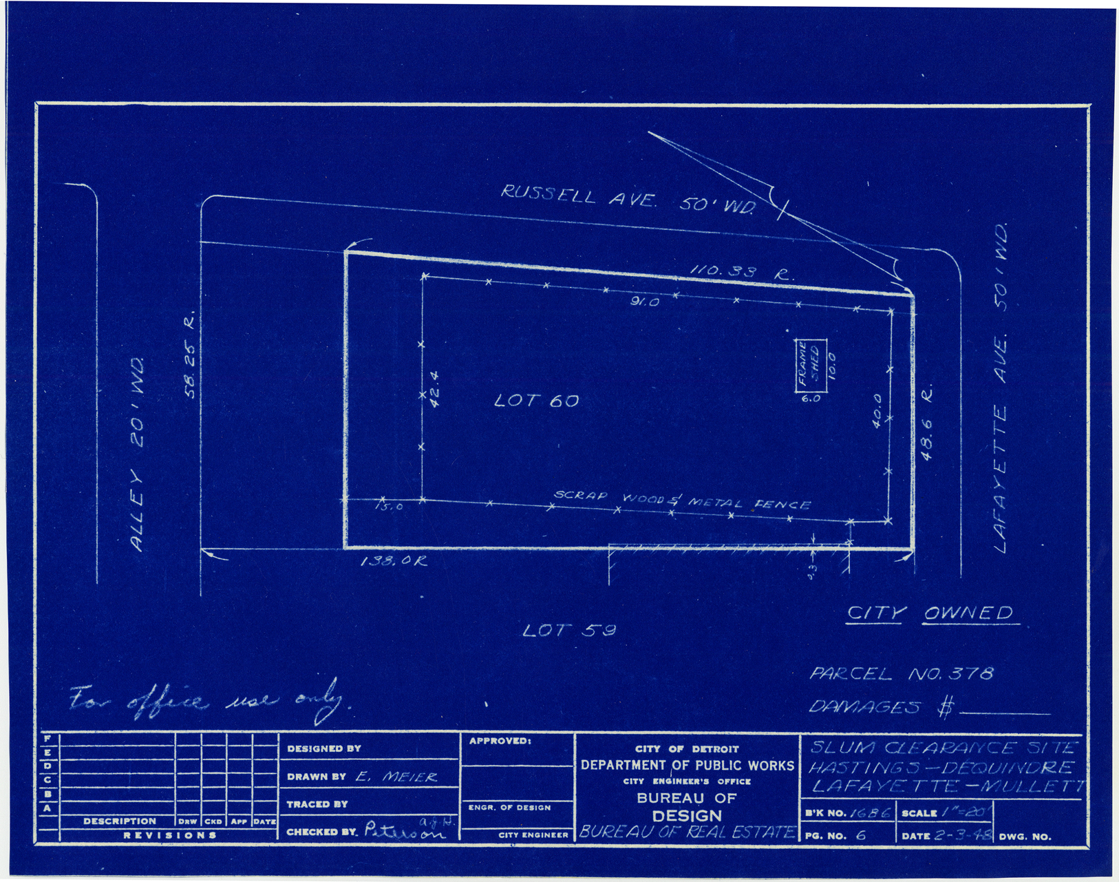 Plot plan for property on the corner of Lafayette and Russell