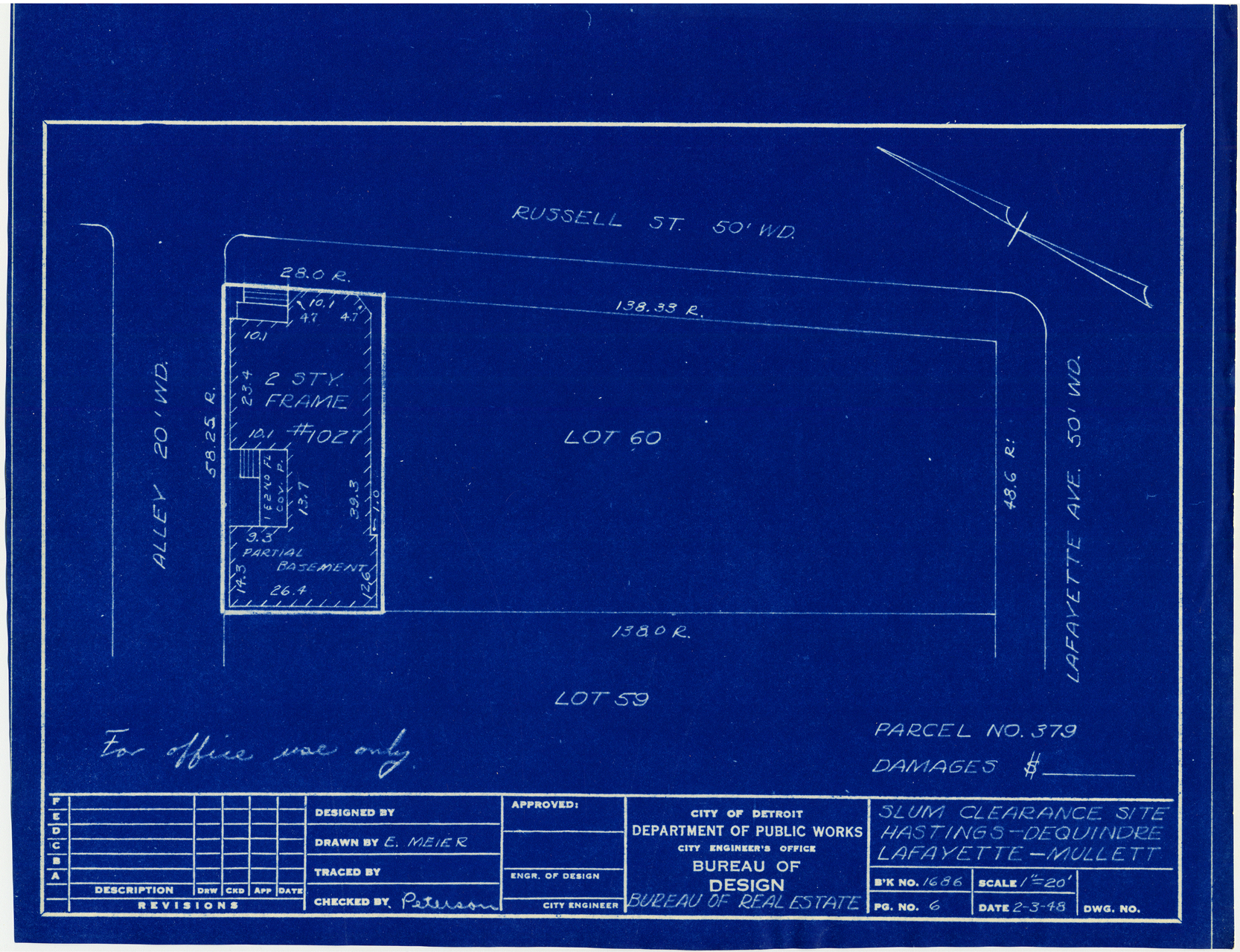 Plot plan for property on the corner of Lafayette and Russell