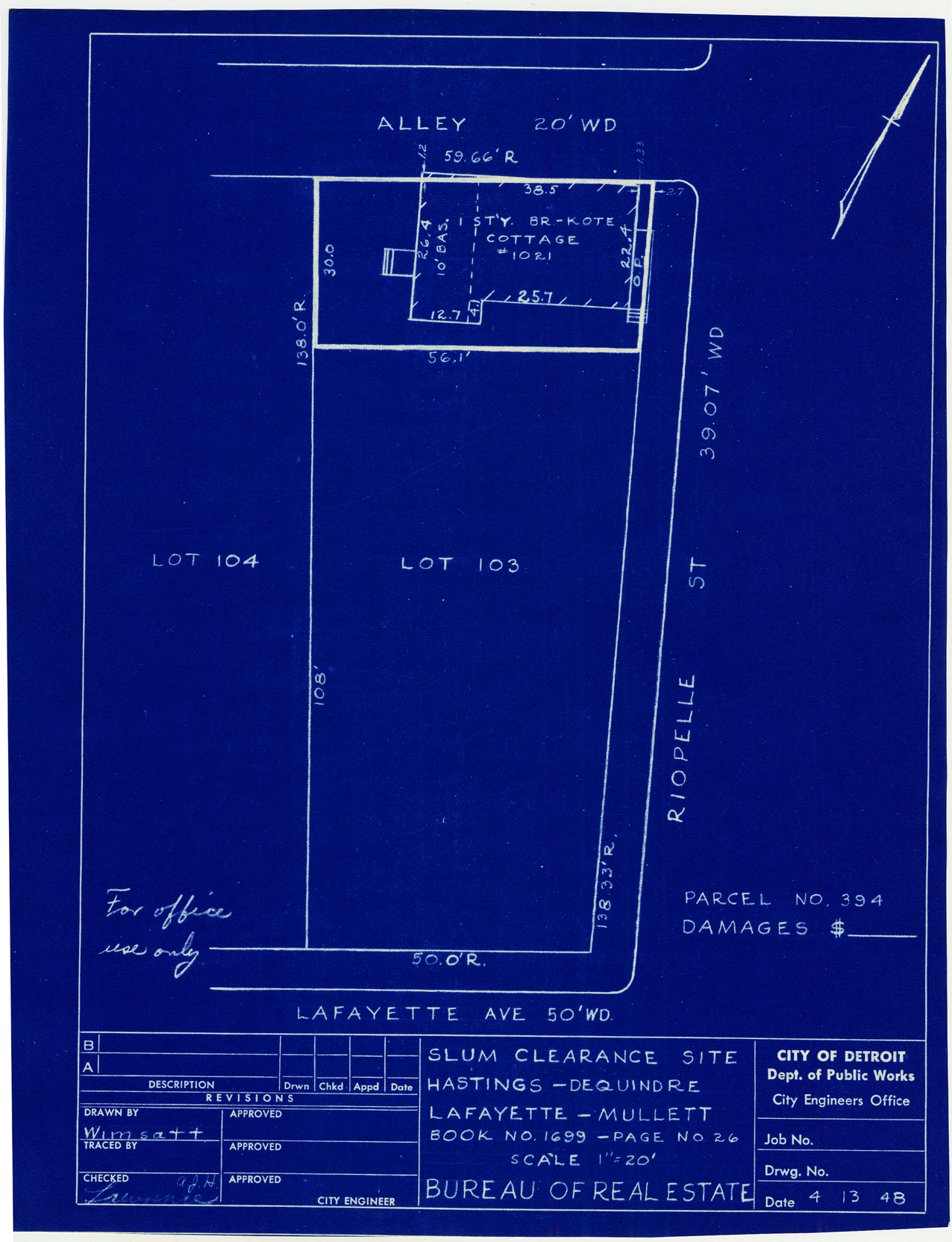 Plot plan for property on the corner of Lafayette and Riopelle