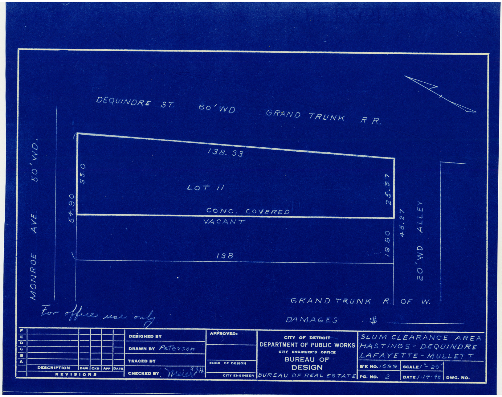 Plot plan for property on the corner of Monroe and Dequindre