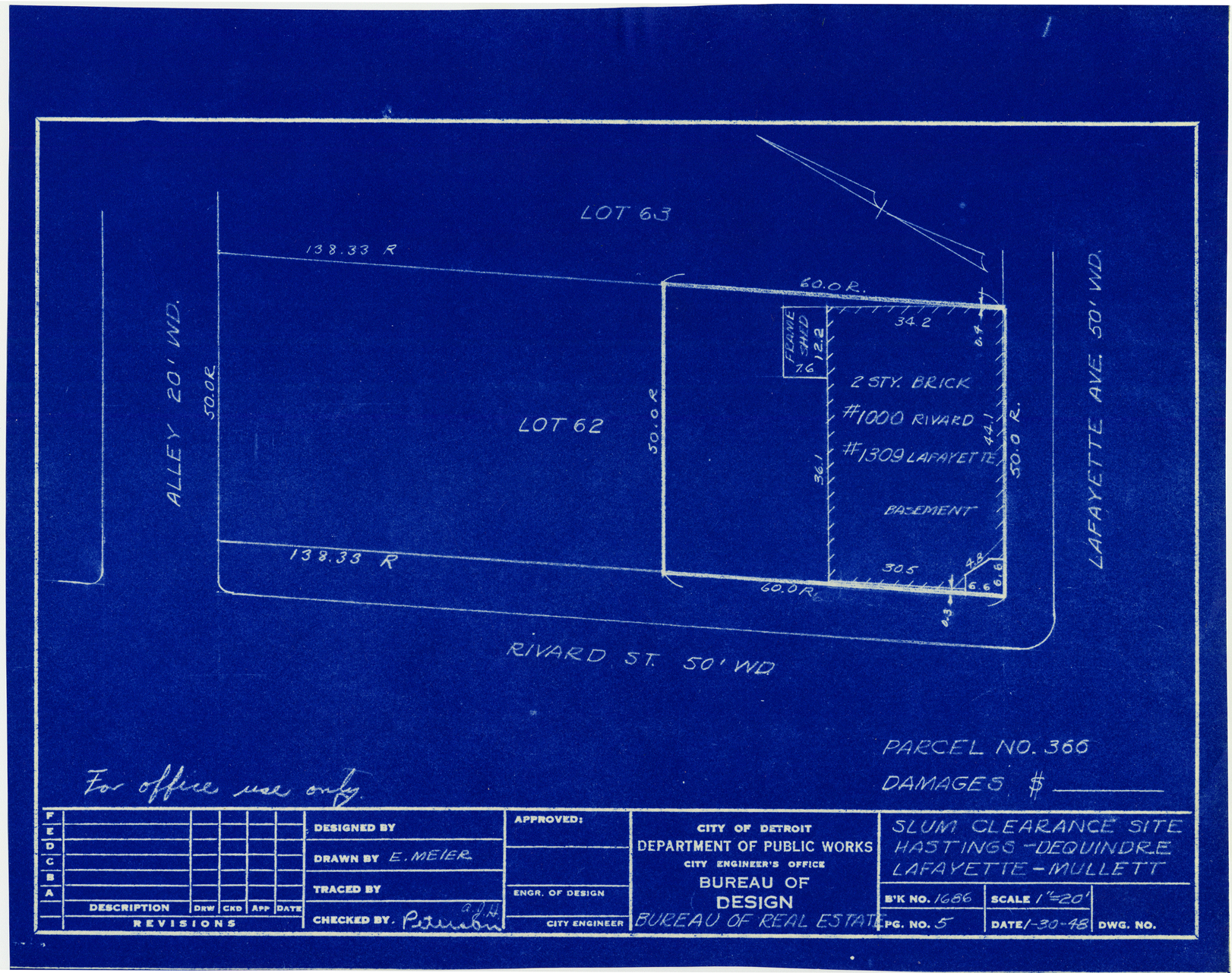 Plot plan for property on the corner of Lafayette and Rivard