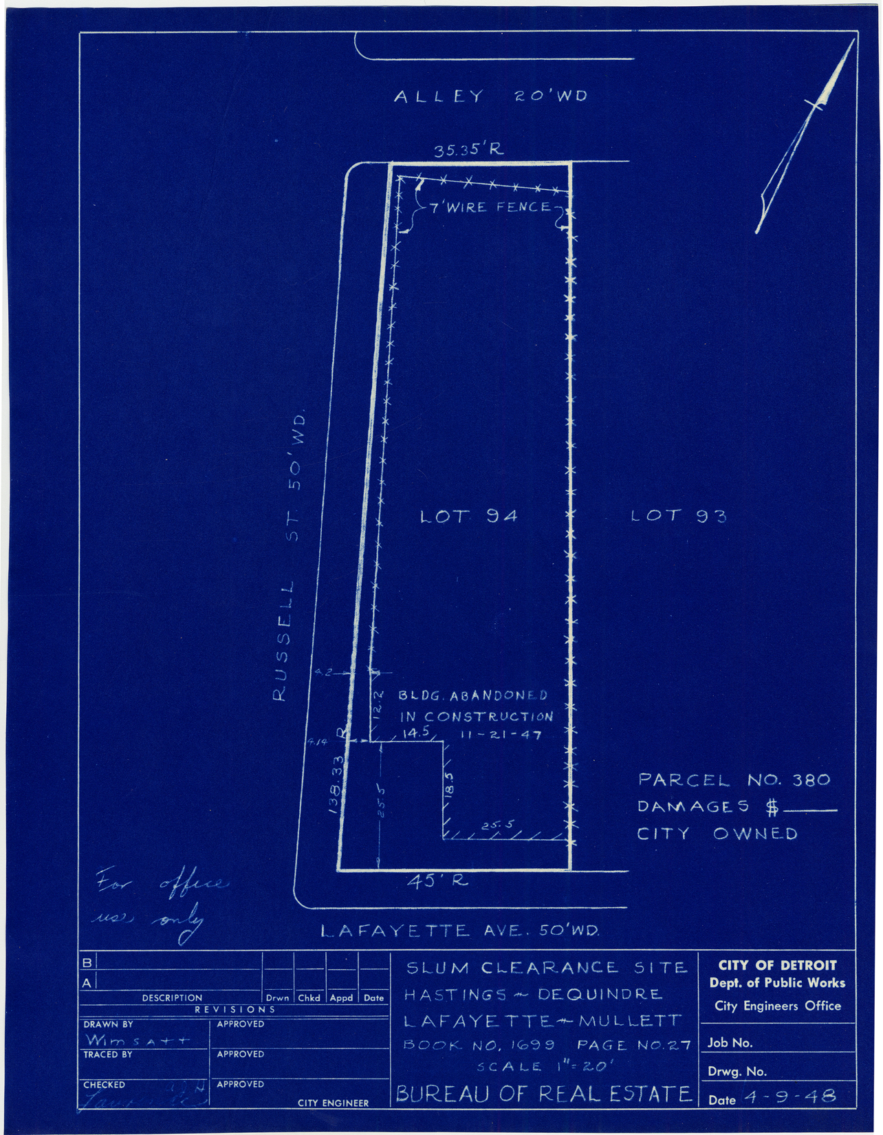 Plot plan for property on the corner of Lafayette and Russell