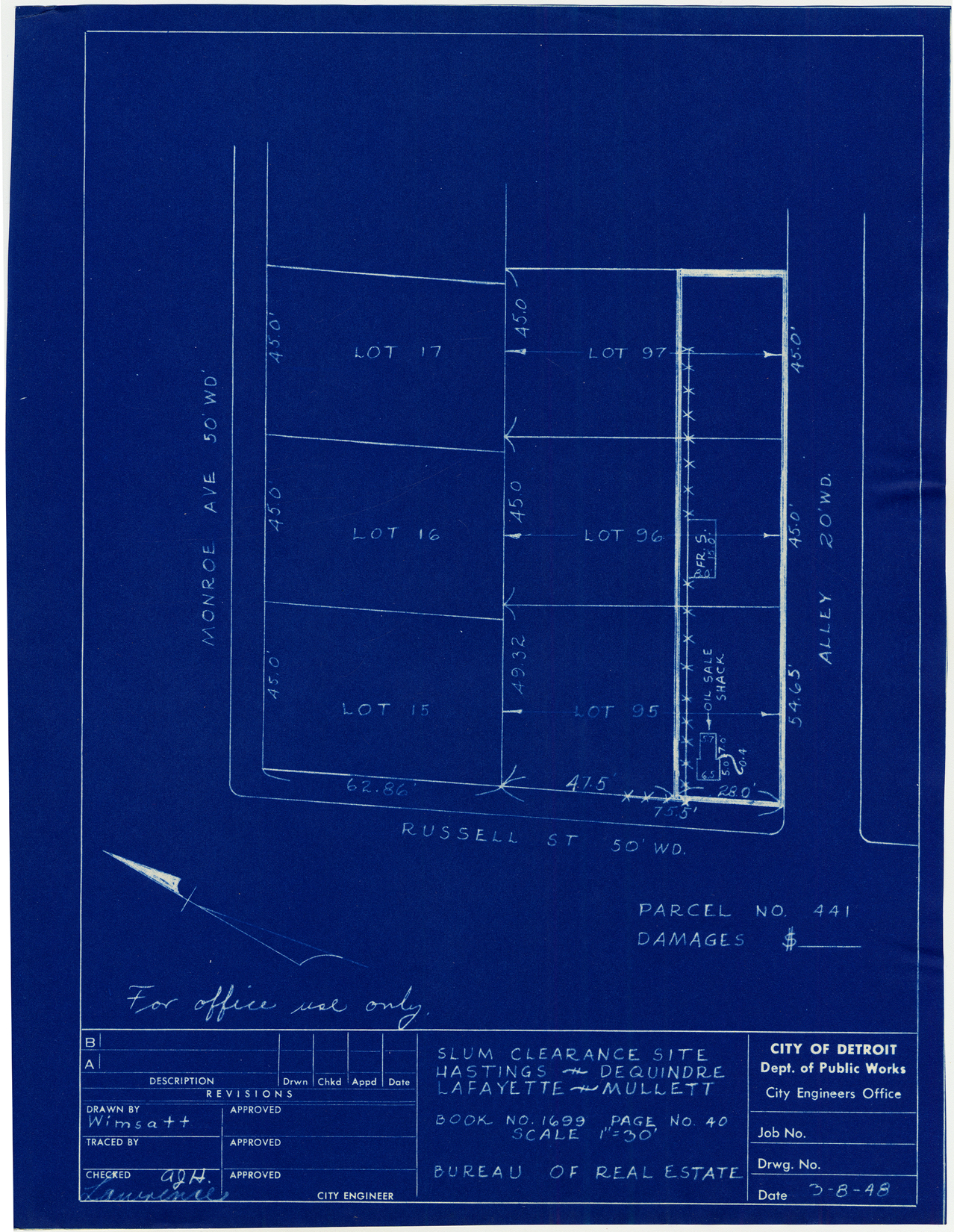 Plot plan for property on the corner of Russell and Monroe