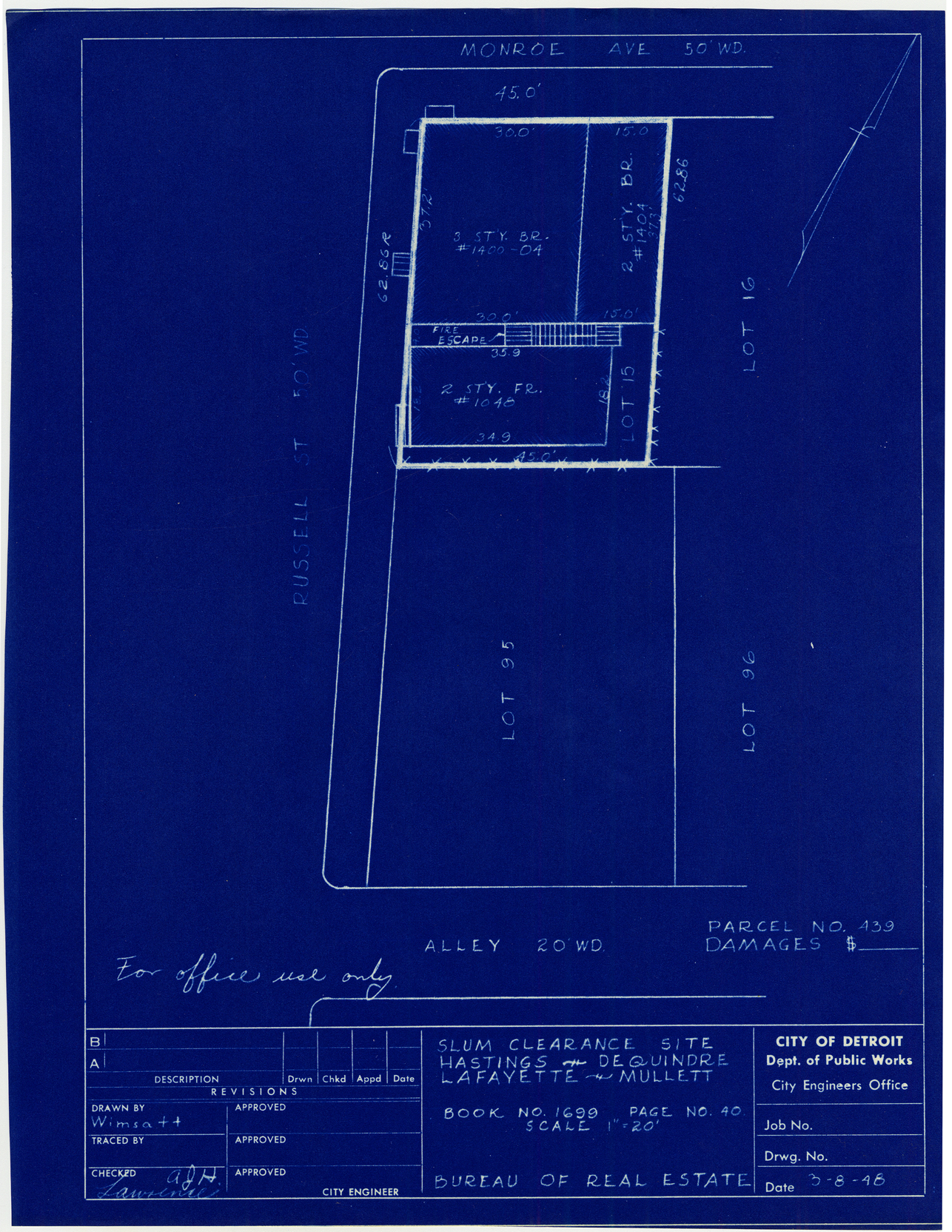 Plot plan for property on the corner of Russell and Monroe