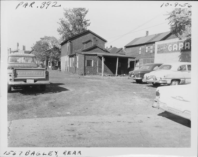 Rear of Manuel's Garage at 1567 Bagley with vacant lot