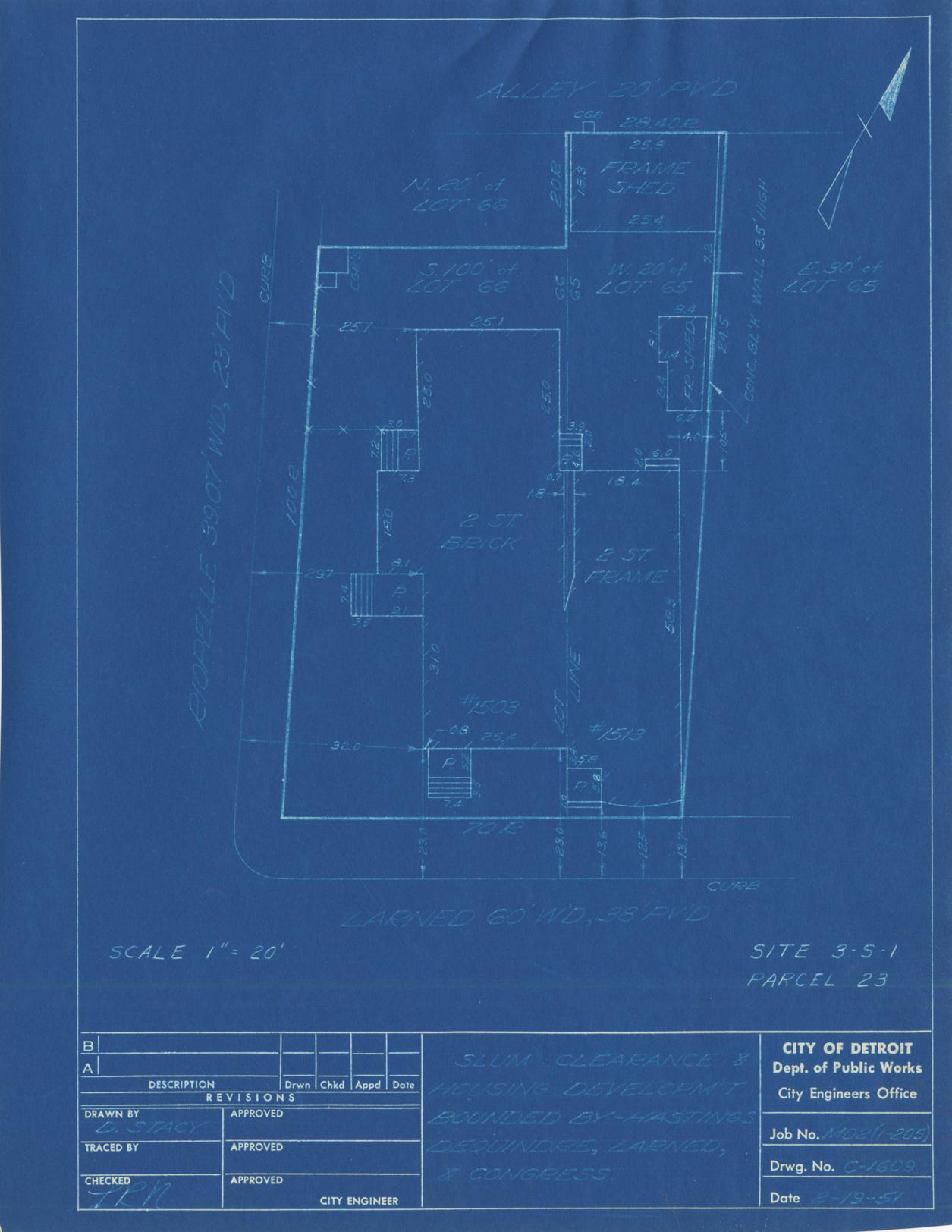 Plot plan for property on the corner of Larned and Riopelle