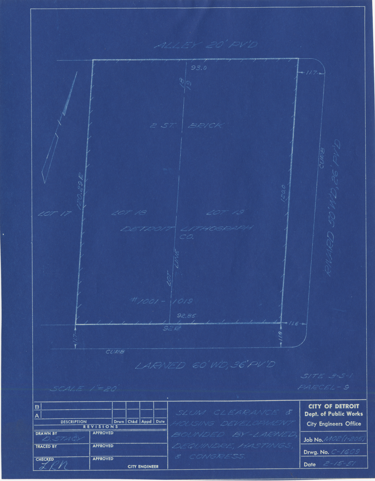 Plot plan for property on the corner of Larned and Rivard