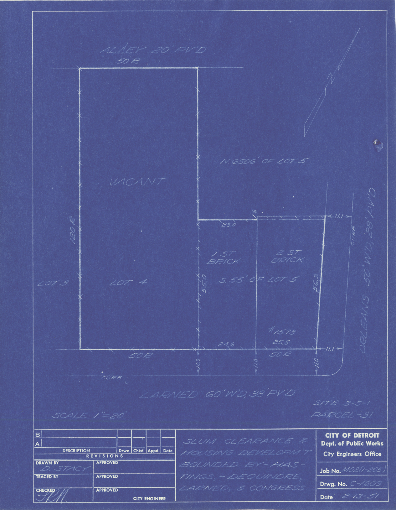 Plot plan for property on the corner of Larned and Orleans