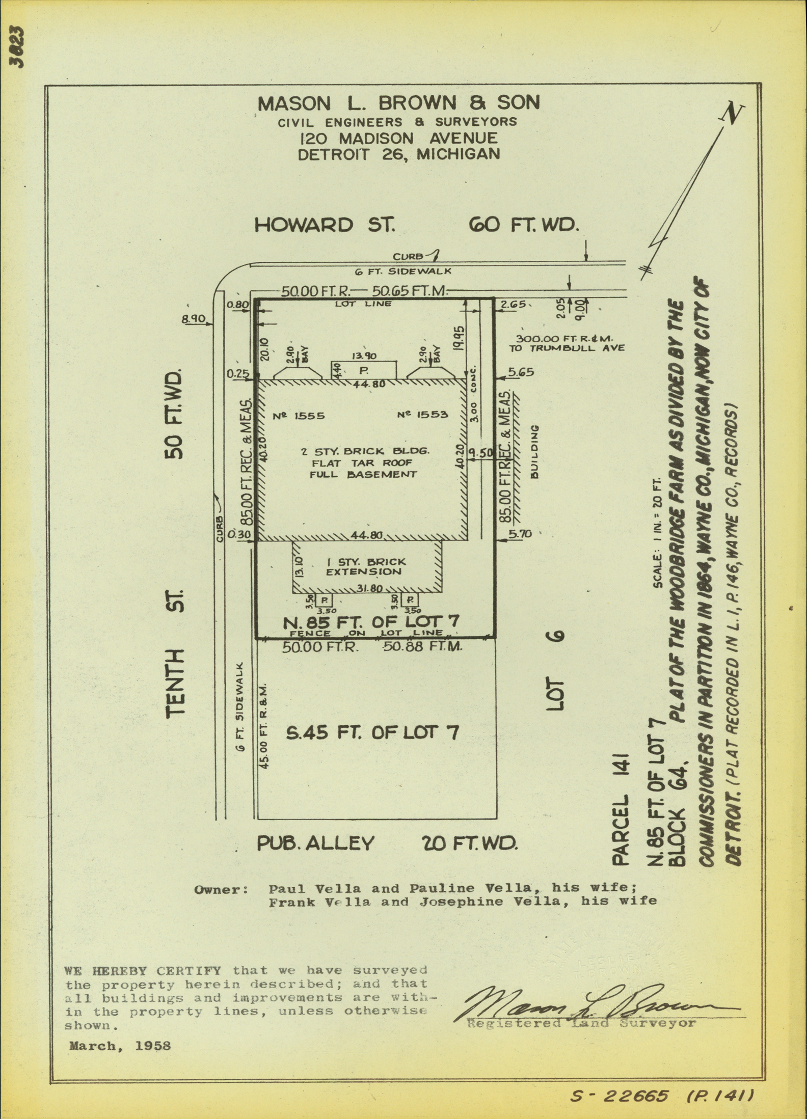 Plat map for property on the corner of Howard and 10th Street