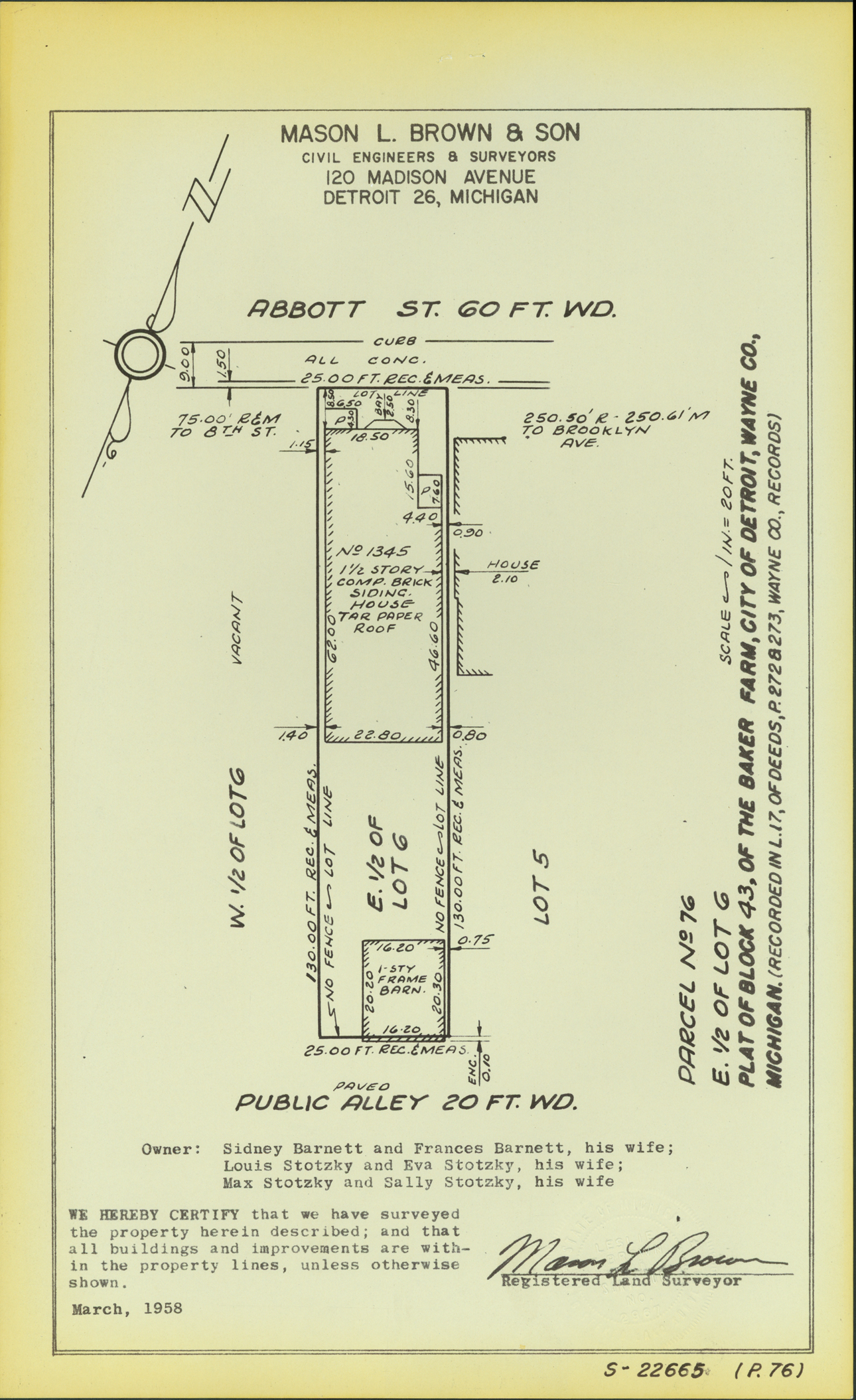Plat map for property on Abbott