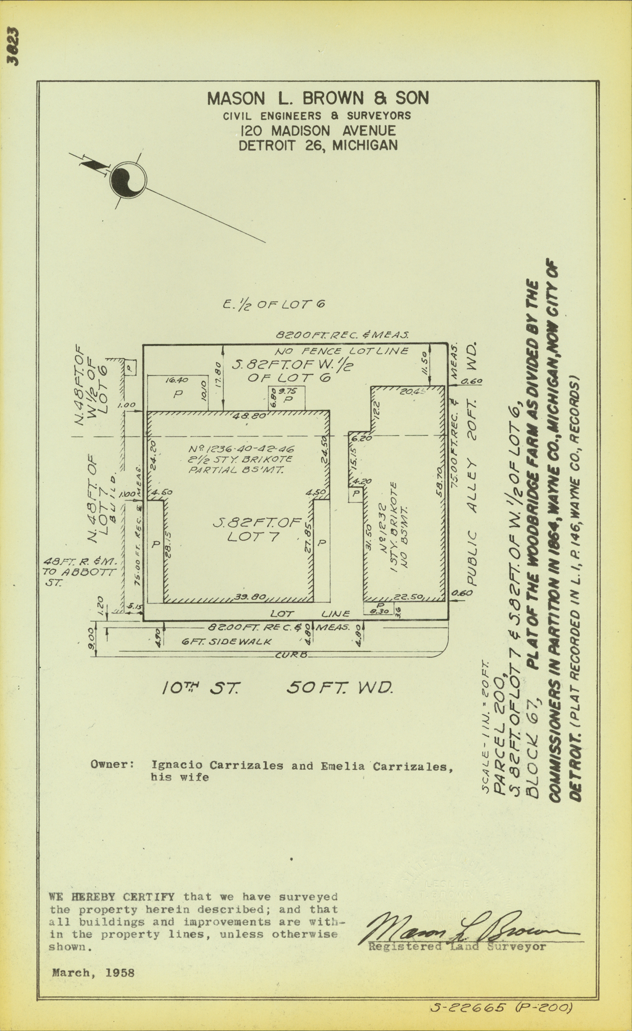 Plat map for property on 10th Street