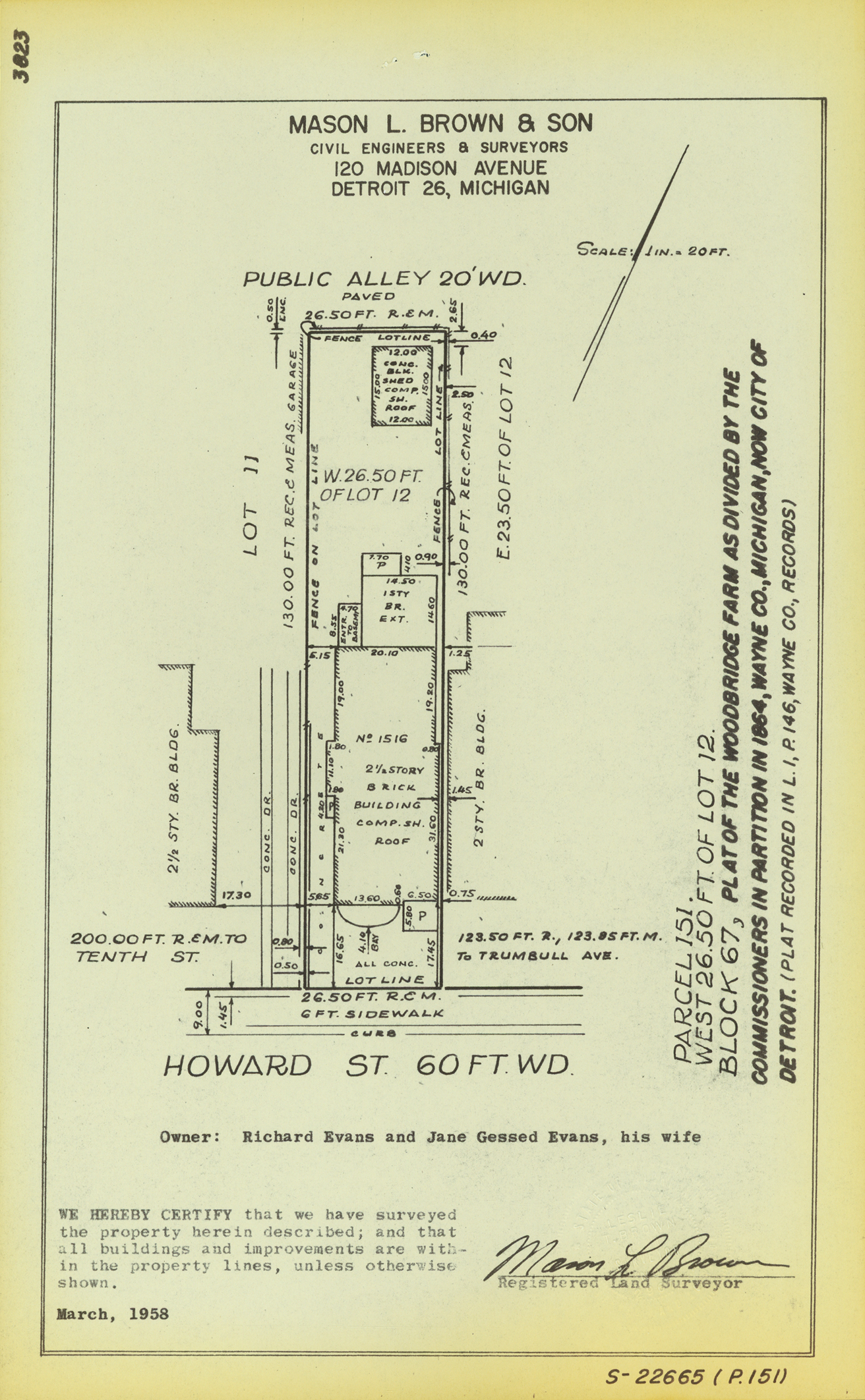 Plat map for property on Howard