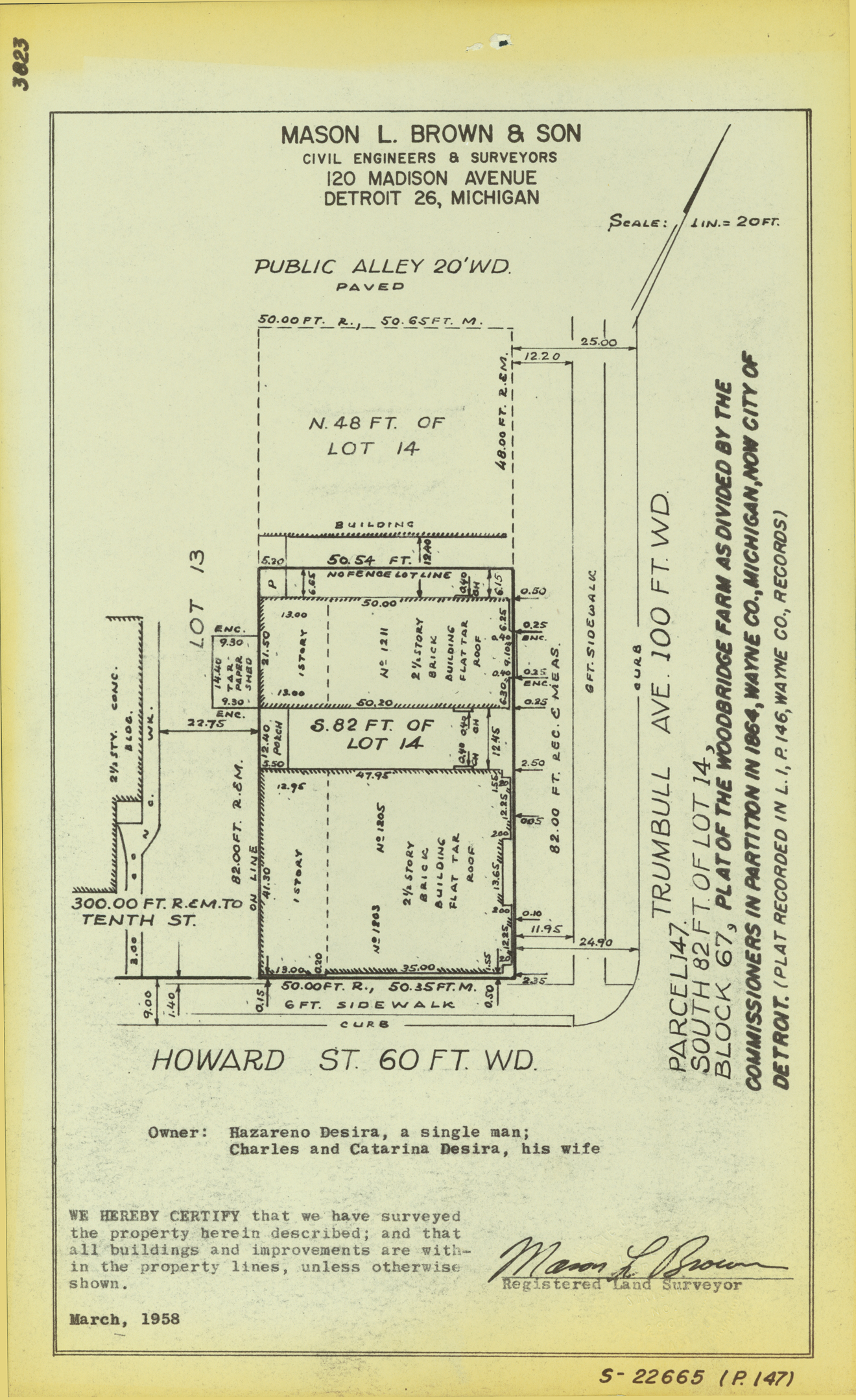 Plat map for property on the corner of Trumbull and Howard