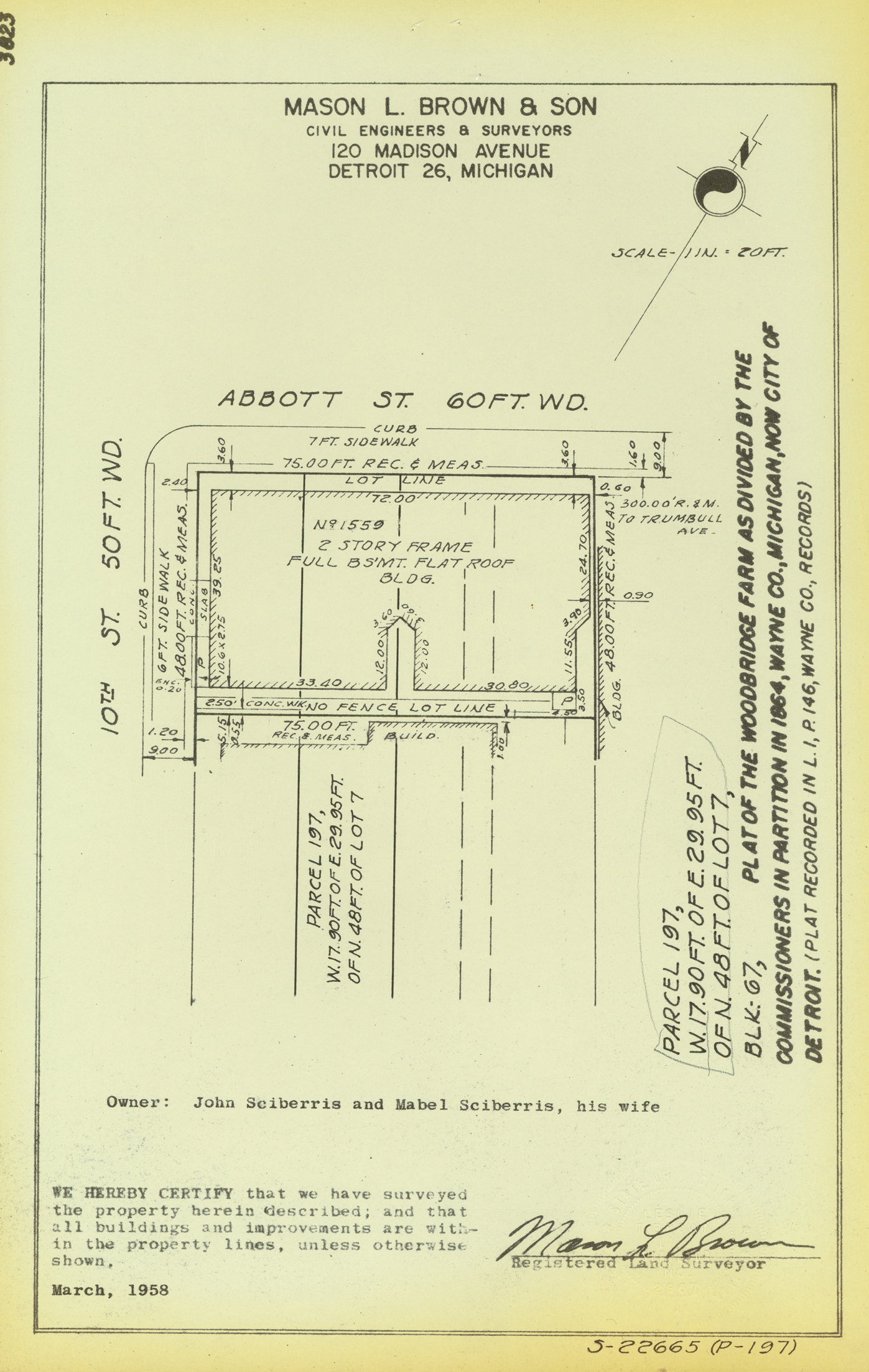 Plat map for property on the corner of Abbott and 10th Street