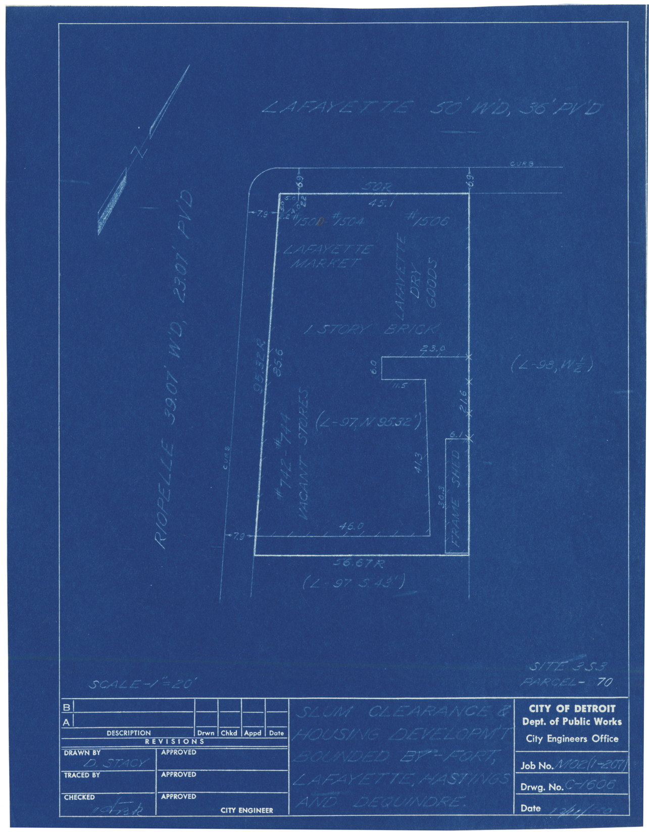 Plot plan for property on the corner of Lafayette and Riopelle