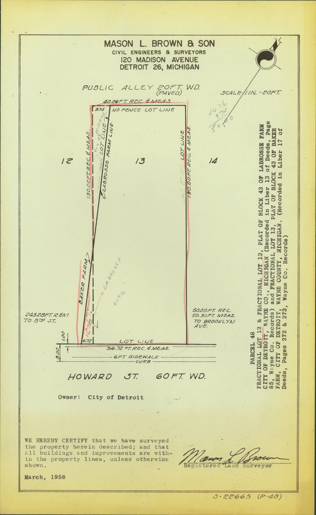 Plat map for property on Howard